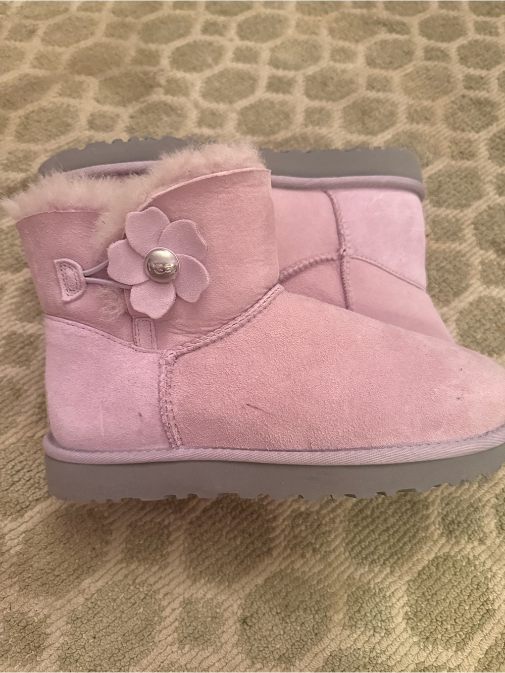 UGG Pink Suede Ankle Boots with Flower Accent
